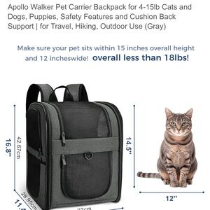 Gray Pet Carrier Backpack for Cats and Dogs